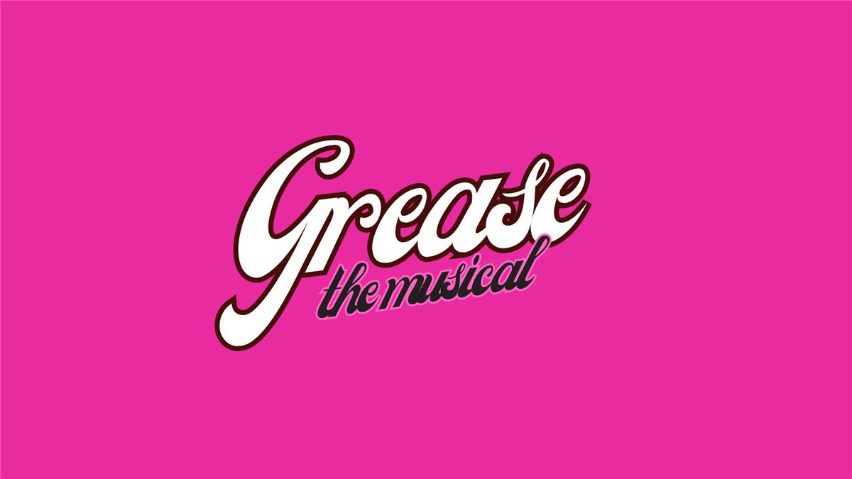 plakat for musikalen Grease - rosa bakgrunn - Klikk for stort bilde